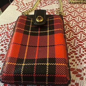 Chic Red Plaid CrossbodBag with Gold Chain /